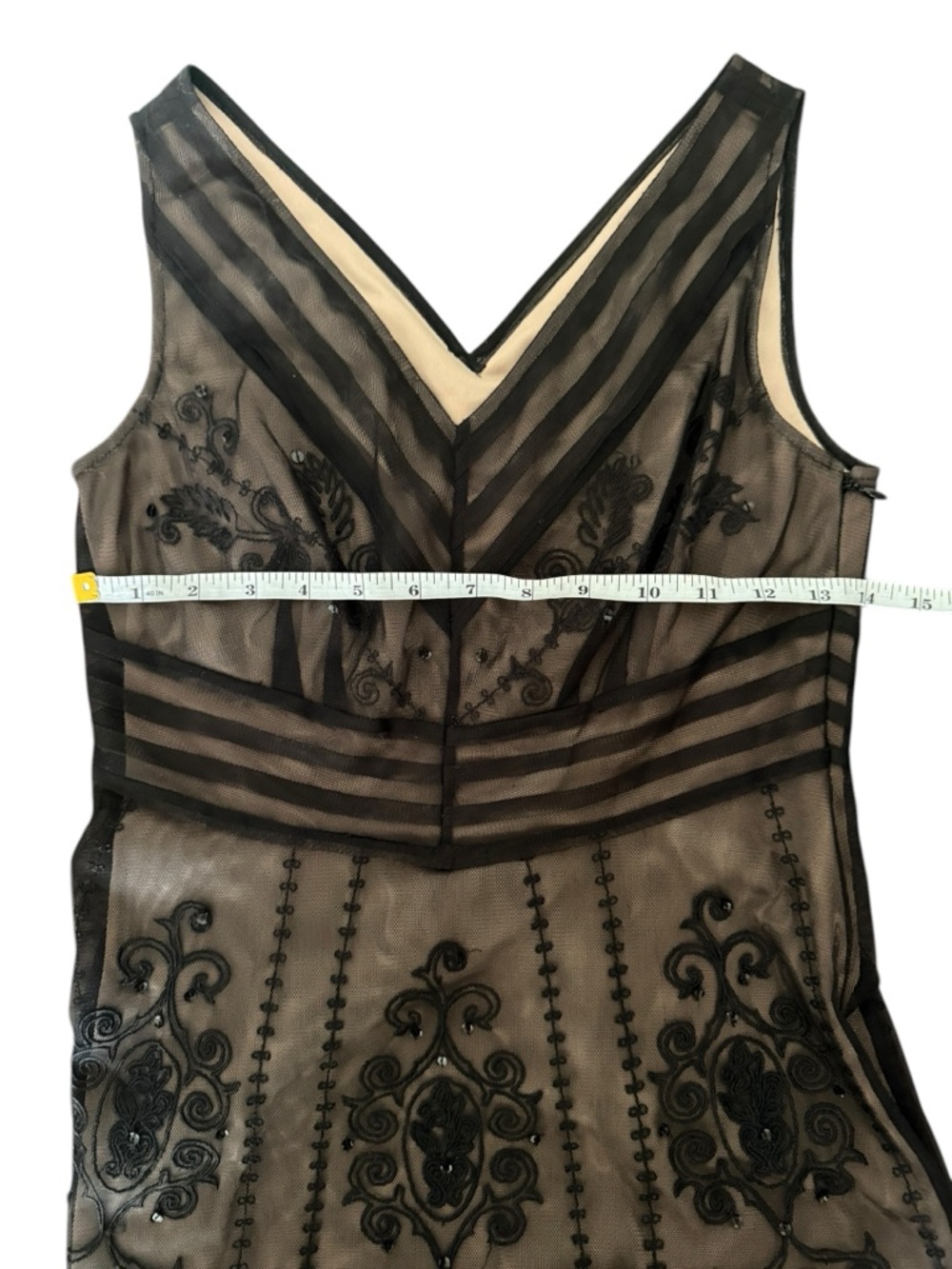 Ann Taylor Loft Black Mesh Embroidered Formal Dress X-Small Petite - Picture 10 of 12